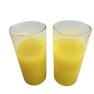 Vtg MCM Mid Century Blendo Ombre Yellow Frosted Highball Glasses Set of 2